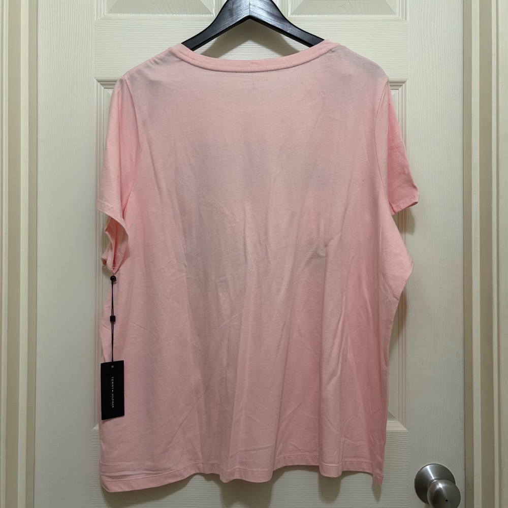NEW Tommy Hilfiger Jeans T-Shirt Pink Large Logo Cotton Size 2X Lightweight 90s - Picture 3 of 10